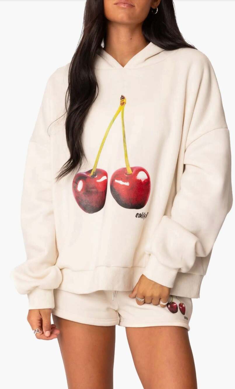 Edikted Cherry Graphic Hoodie and Shorts Set Size XL